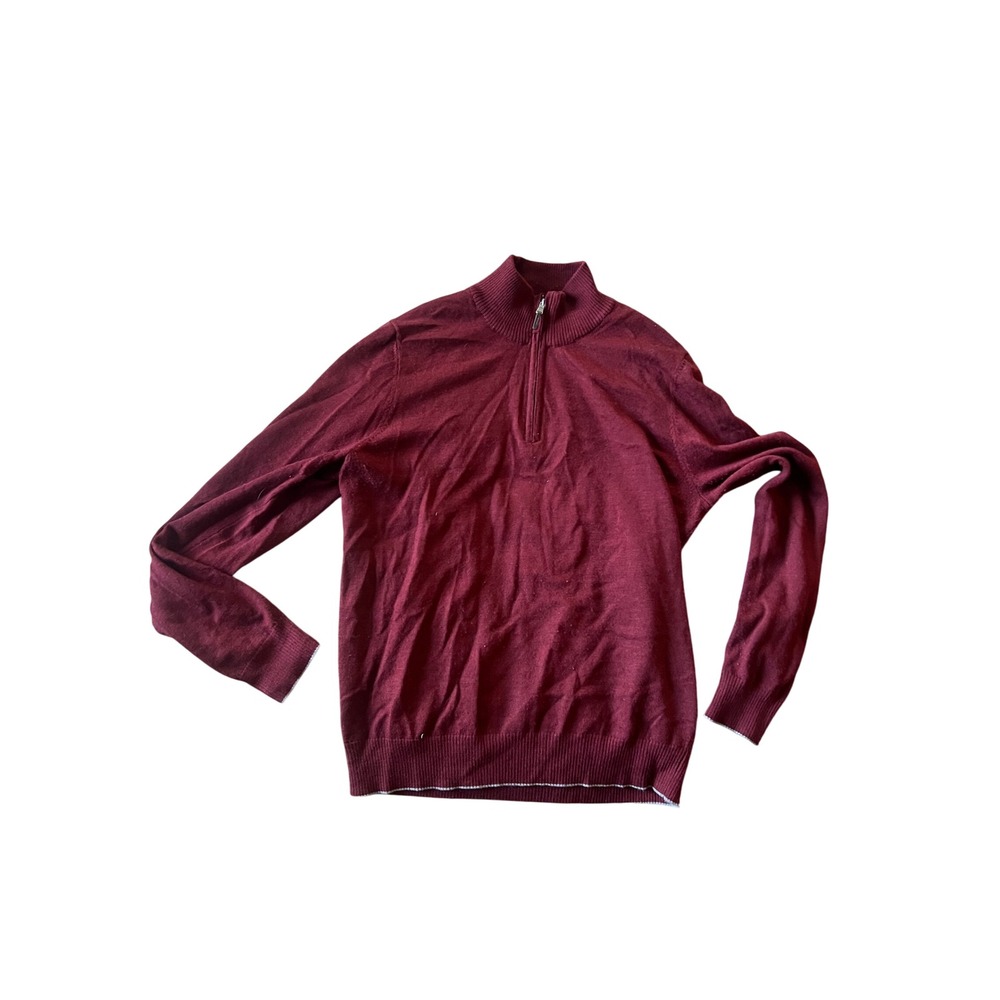 Thomas Dean Mens Maroon Red 1/4 Zip Mock Neck Pullover Wool‎ Sweater Size M